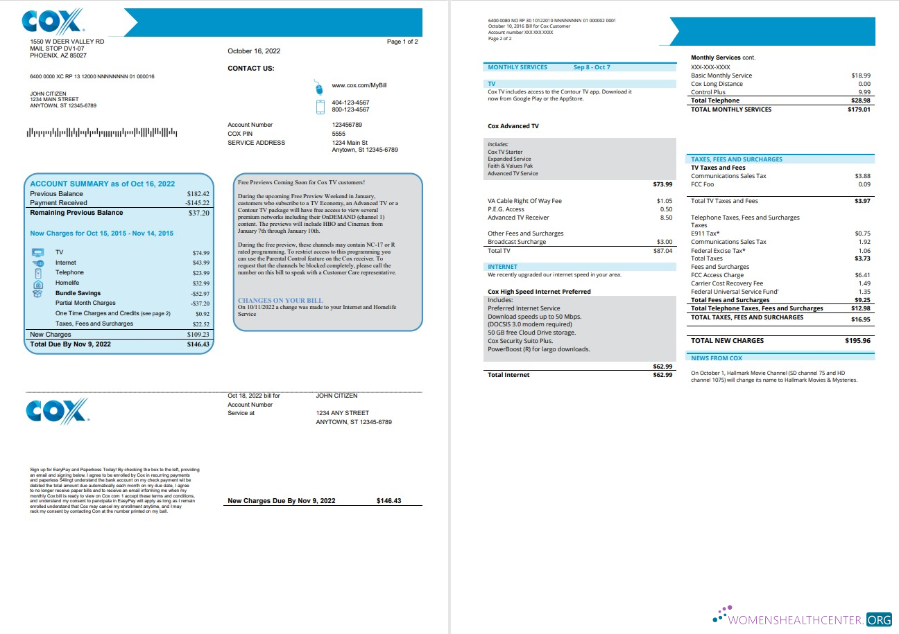 download download USA COX utility bill template in Word and PDF format PDF template PDF template